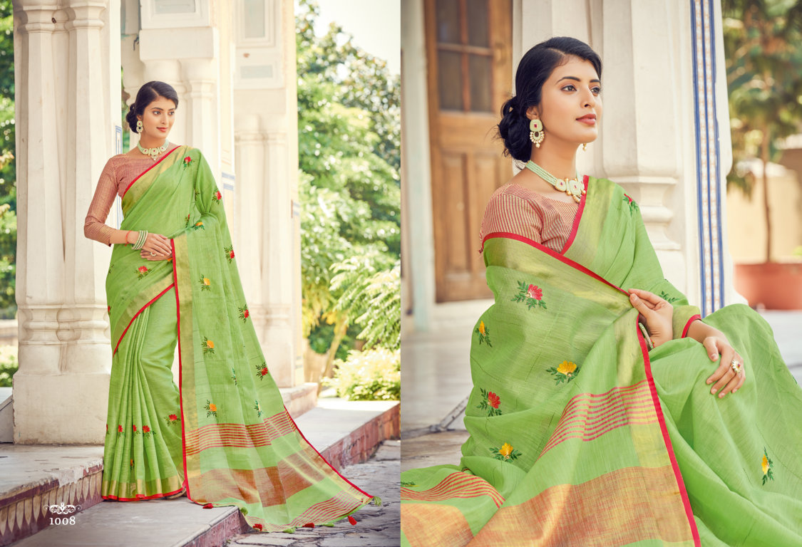 sangam print Sushmita Sarees style linen innovative look saree catalog