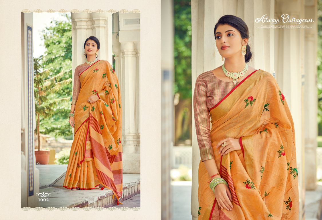 sangam print Sushmita Sarees style linen innovative look saree catalog