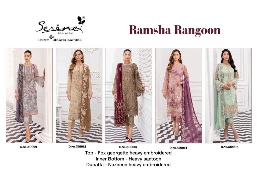 serine megha exports ramsha rangoon georgette decent look salwar suit catalog