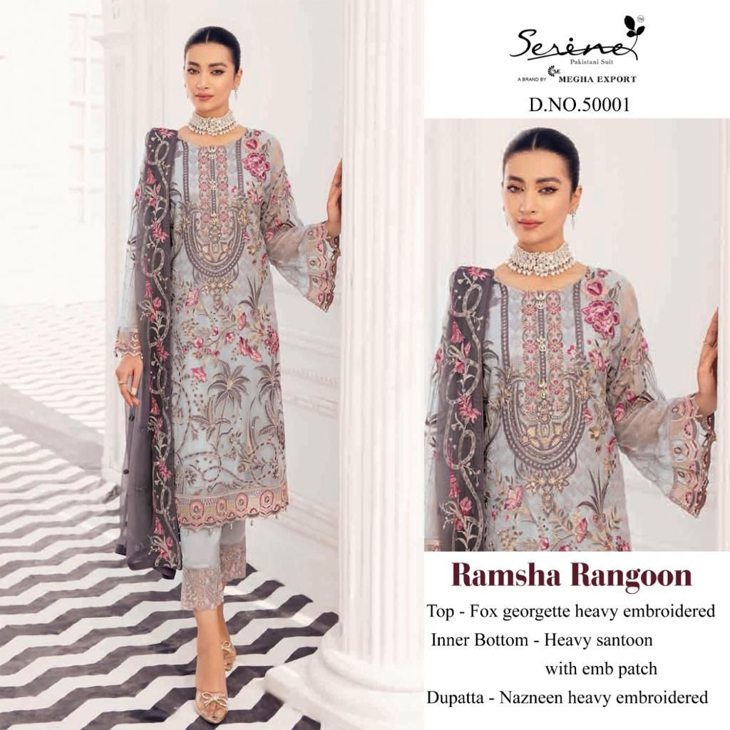 serine megha exports ramsha rangoon georgette decent look salwar suit catalog