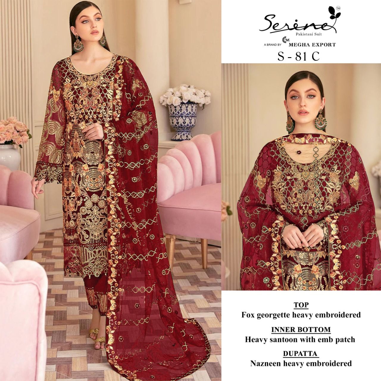 serine Megha Exports serine s 81 georgette regal look salwar suit catalog