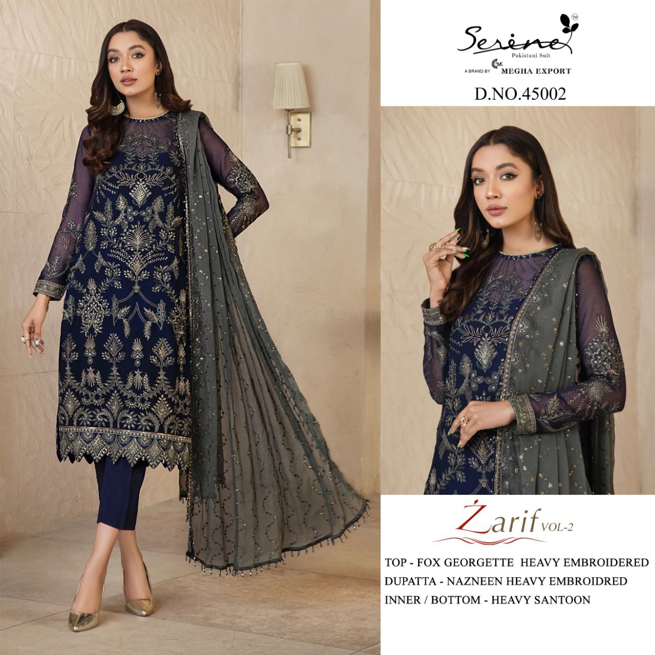 serine Megha Exports zarif vol 2 Georgette innovative look salwar suit catalog