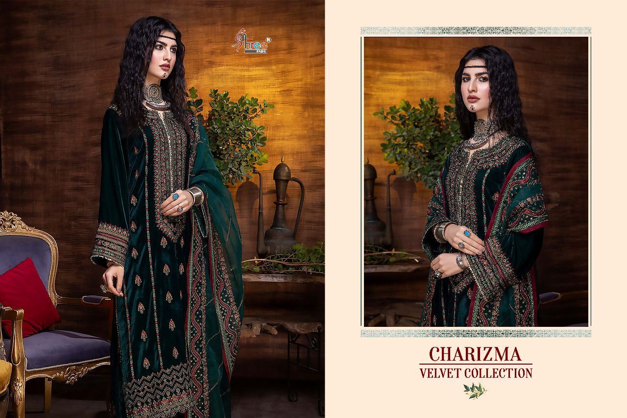 shree fab charishma velvat collection velvat decent embrodery look salwar suit catalog