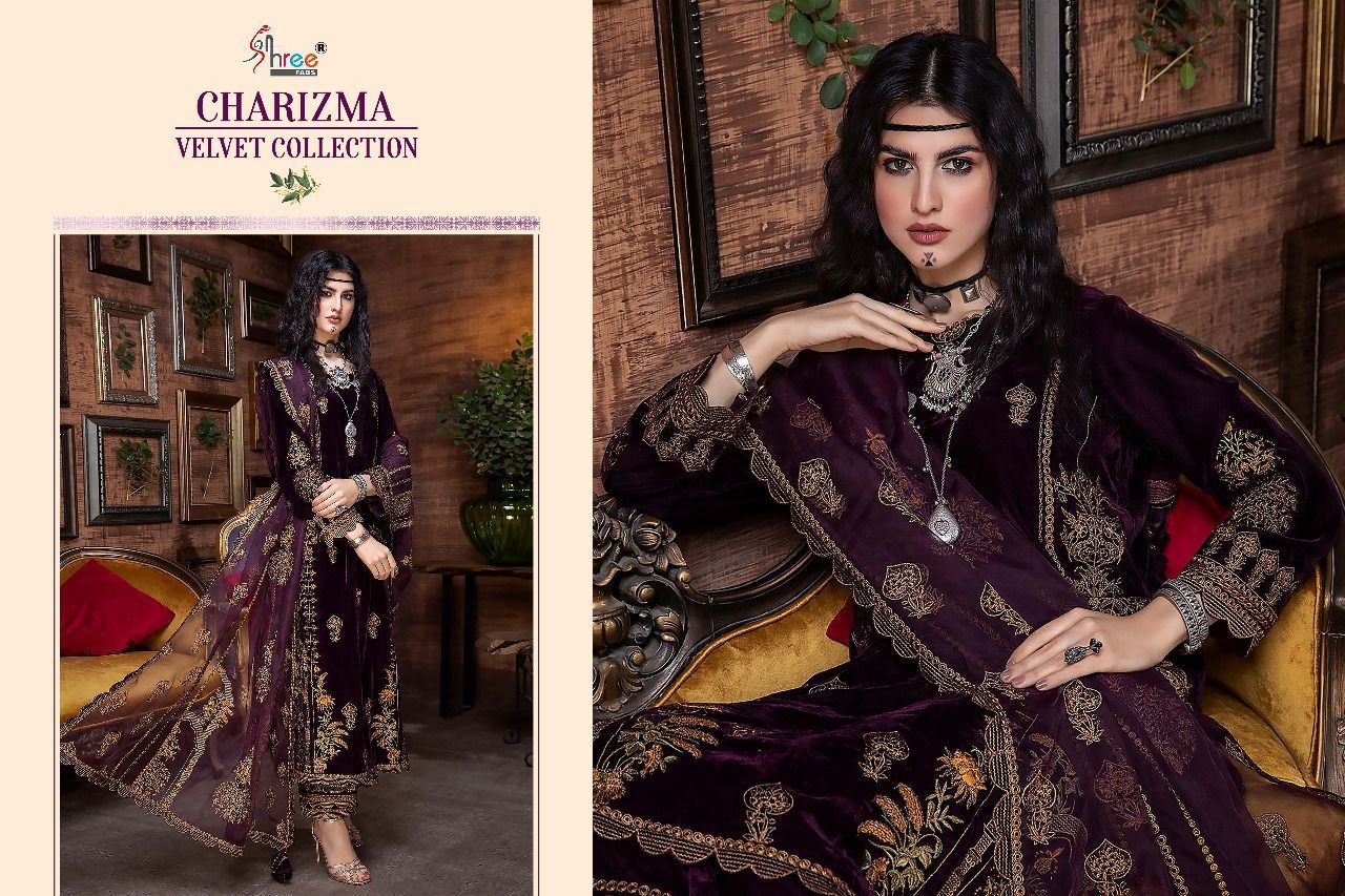 shree fab charishma velvat collection velvat decent embrodery look salwar suit catalog