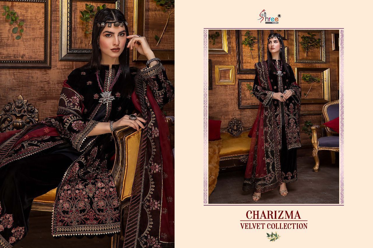 shree fab charishma velvat collection velvat decent embrodery look salwar suit catalog