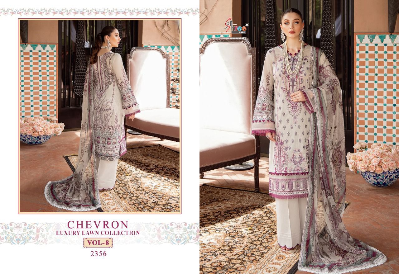 shree fab chevron luxury lawn collection vol 8 cotton catchy print salwar suit with cotton dupatta catalog