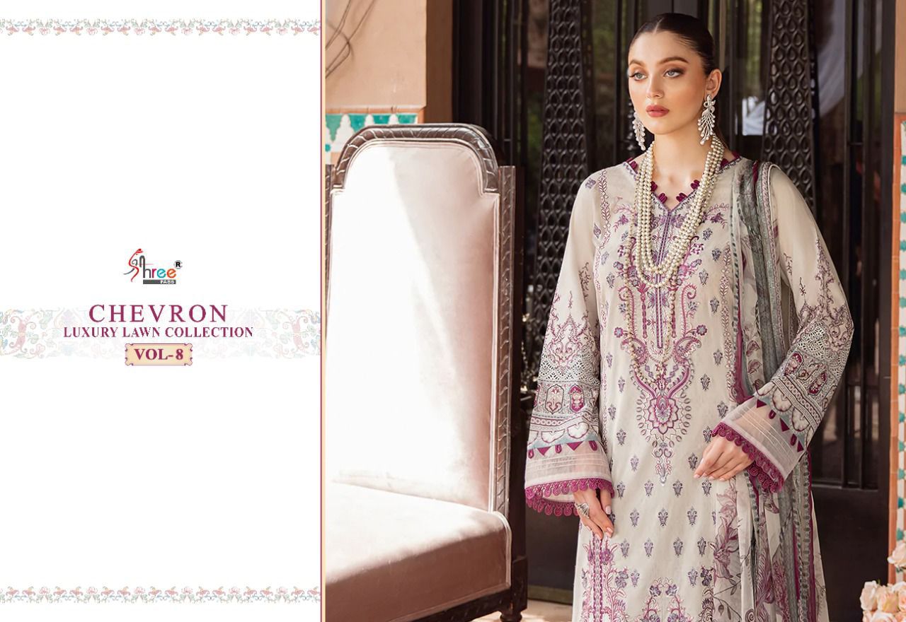 shree fab chevron luxury lawn collection vol 8 cotton catchy print salwar suit with cotton dupatta catalog