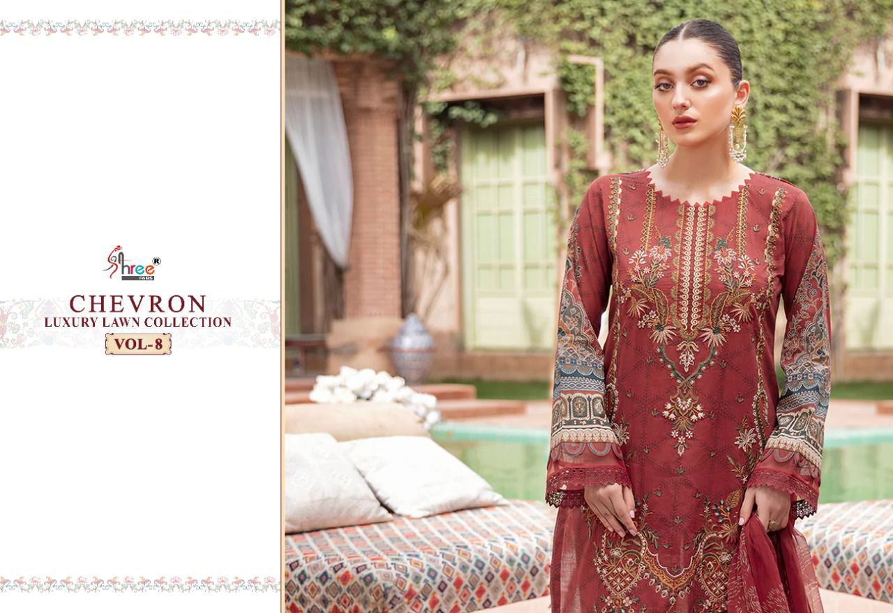 shree fab chevron luxury lawn collection vol 8 cotton catchy print salwar suit with cotton dupatta catalog