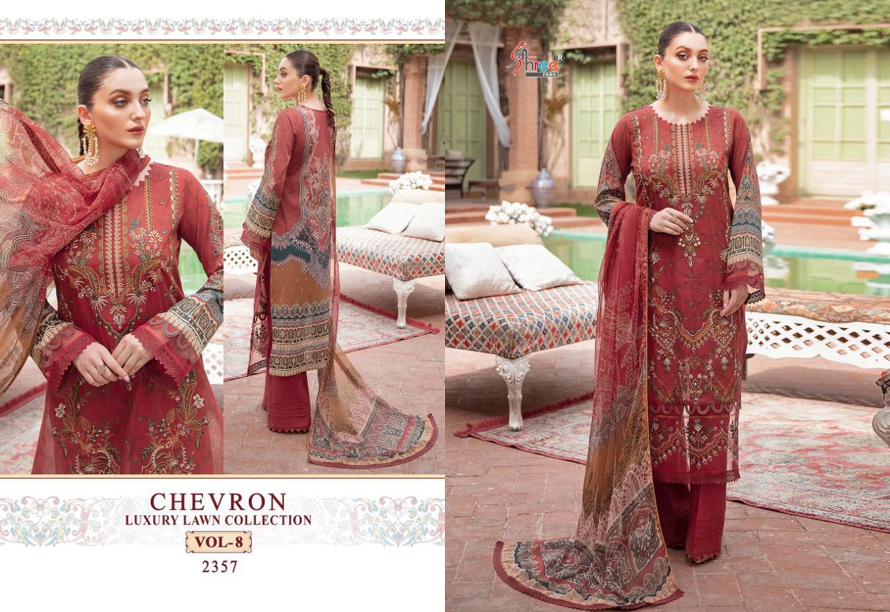 shree fab chevron luxury lawn collection vol 8 cotton catchy print salwar suit with cotton dupatta catalog