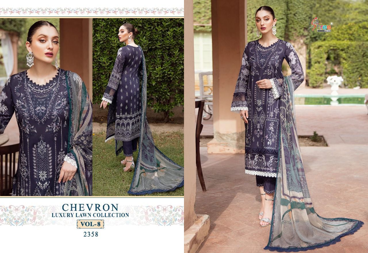 shree fab chevron luxury lawn collection vol 8 cotton catchy print salwar suit with cotton dupatta catalog