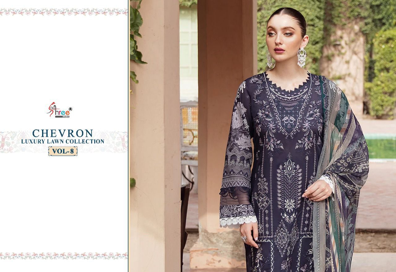 shree fab chevron luxury lawn collection vol 8 cotton catchy print salwar suit with cotton dupatta catalog