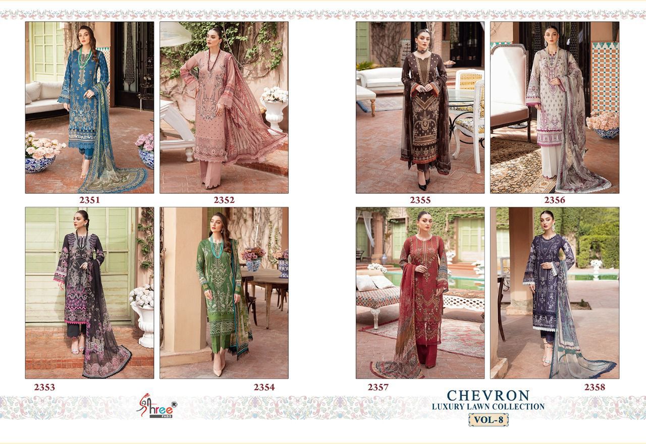 shree fab chevron luxury lawn collection vol 8 cotton catchy print salwar suit with cotton dupatta catalog