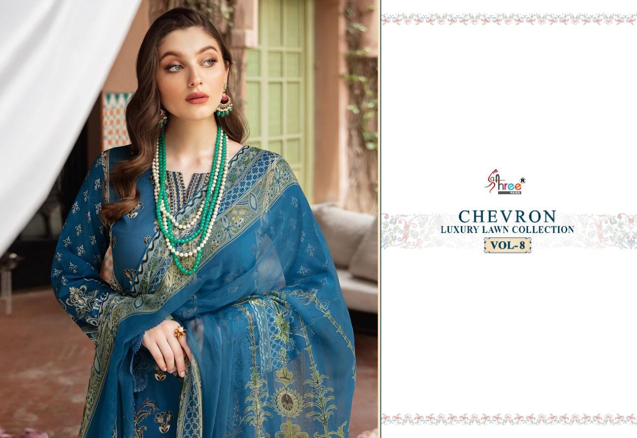 shree fab chevron luxury lawn collection vol 8 cotton catchy print salwar suit with cotton dupatta catalog