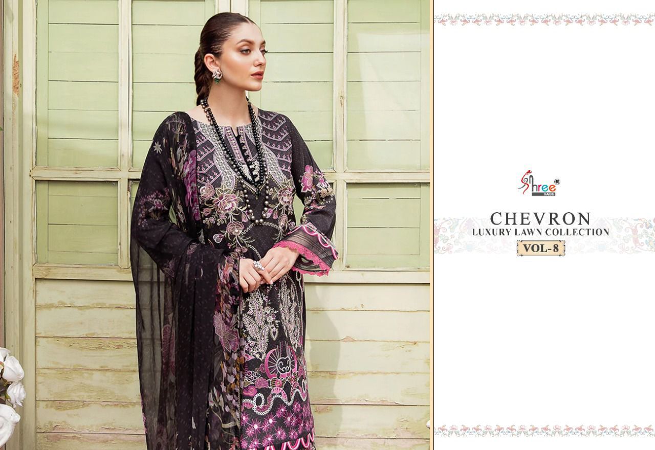 shree fab chevron luxury lawn collection vol 8 cotton catchy print salwar suit with cotton dupatta catalog