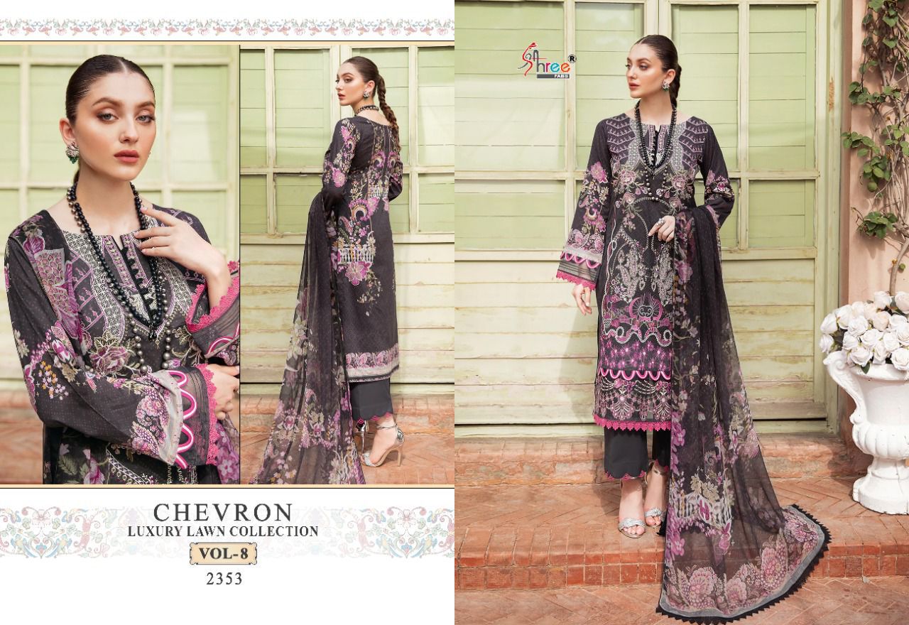 shree fab chevron luxury lawn collection vol 8 cotton catchy print salwar suit with cotton dupatta catalog