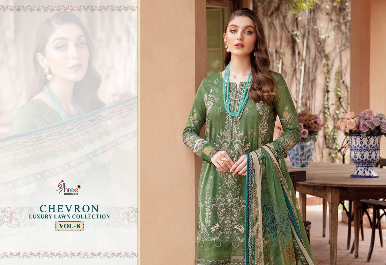 shree fab chevron luxury lawn collection vol 8 cotton catchy print salwar suit with cotton dupatta catalog