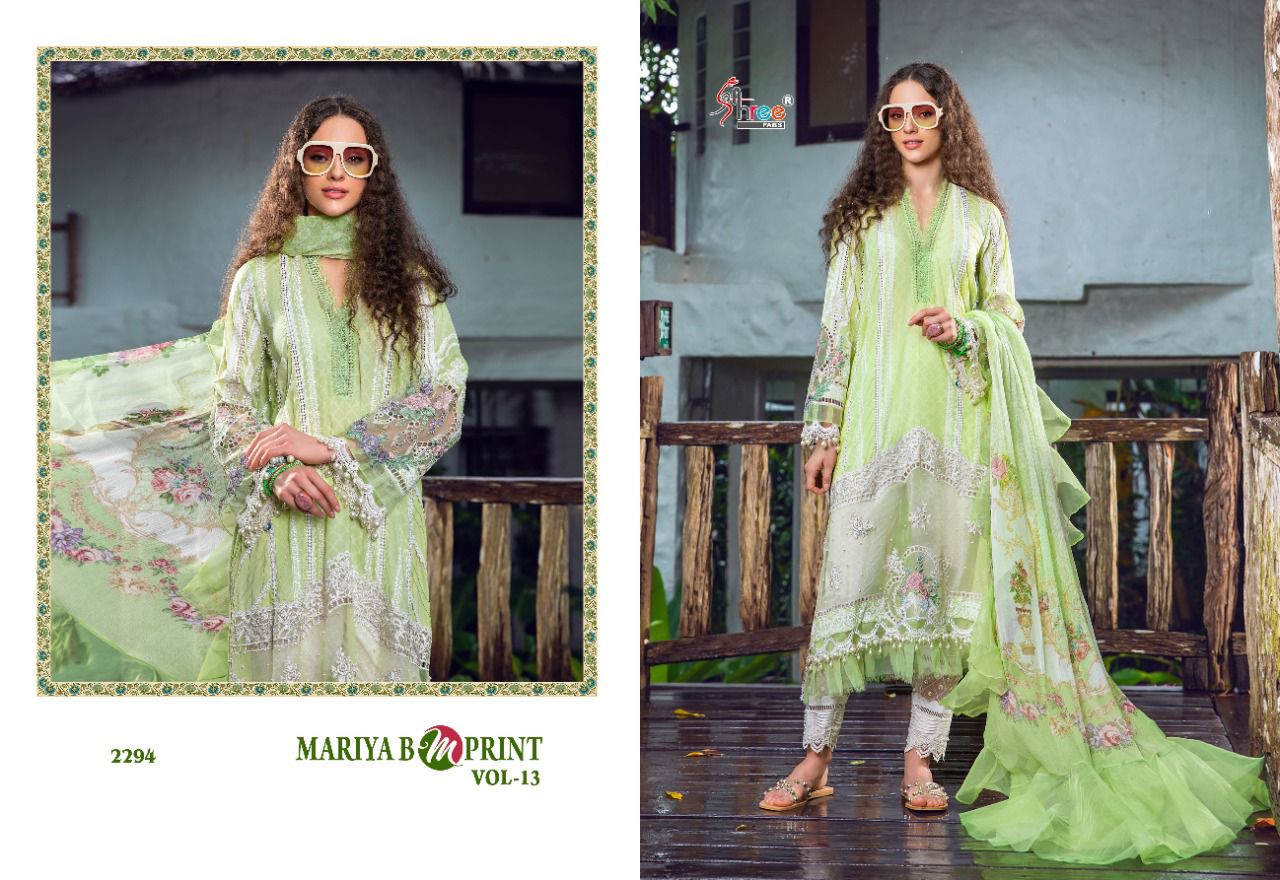 shree fab mariya b m print vol 13 elegant look salwar suit with cotton dupatta catalog