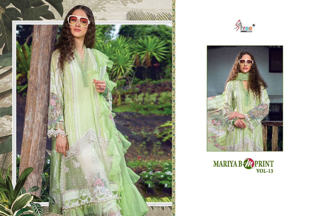 shree fab mariya b m print vol 13 elegant look salwar suit with cotton dupatta catalog