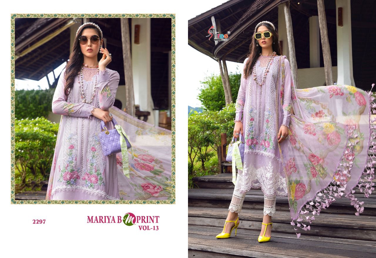 shree fab mariya b m print vol 13 elegant look salwar suit with cotton dupatta catalog