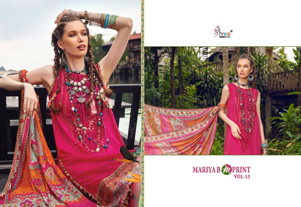 shree fab mariya b m print vol 13 elegant look salwar suit with cotton dupatta catalog