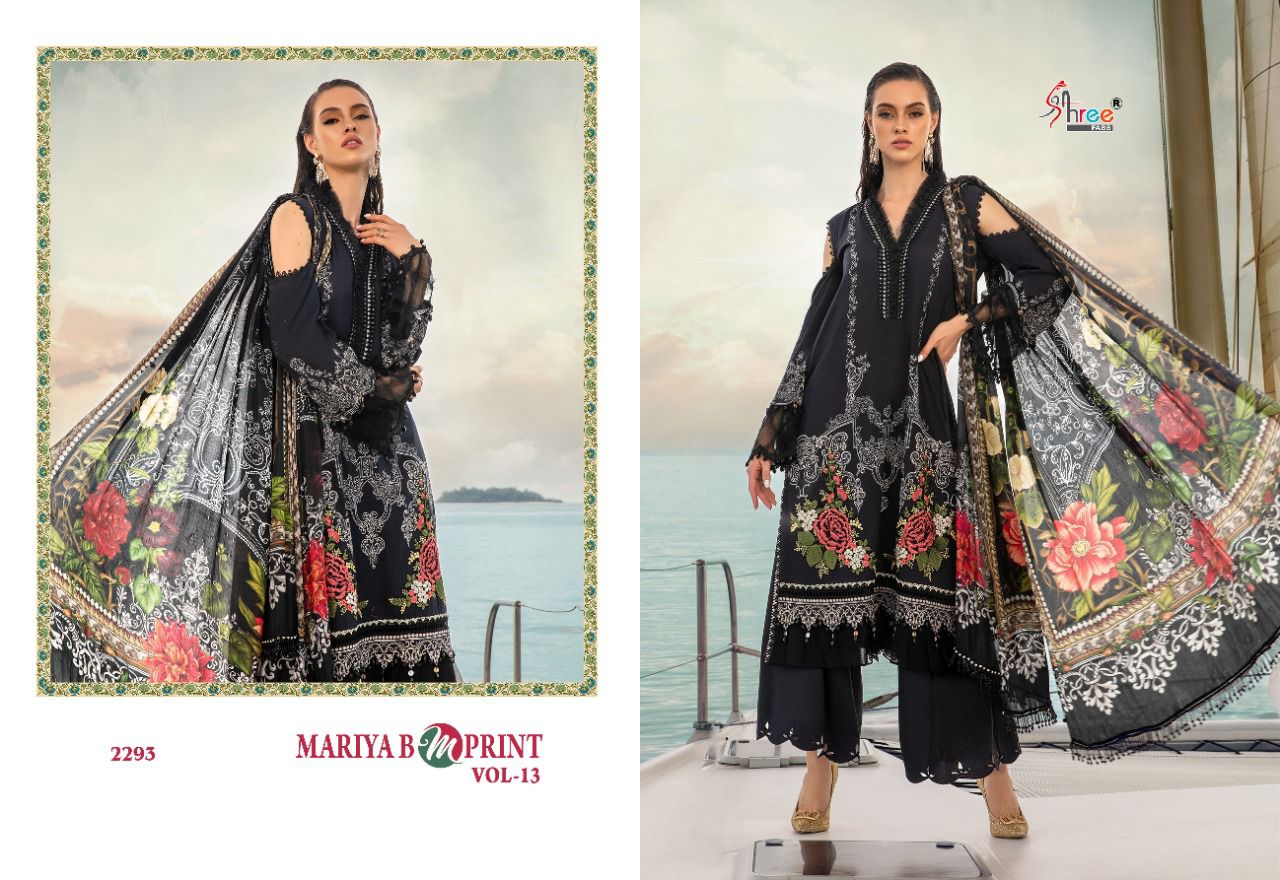 shree fab mariya b m print vol 13 elegant look salwar suit with cotton dupatta catalog