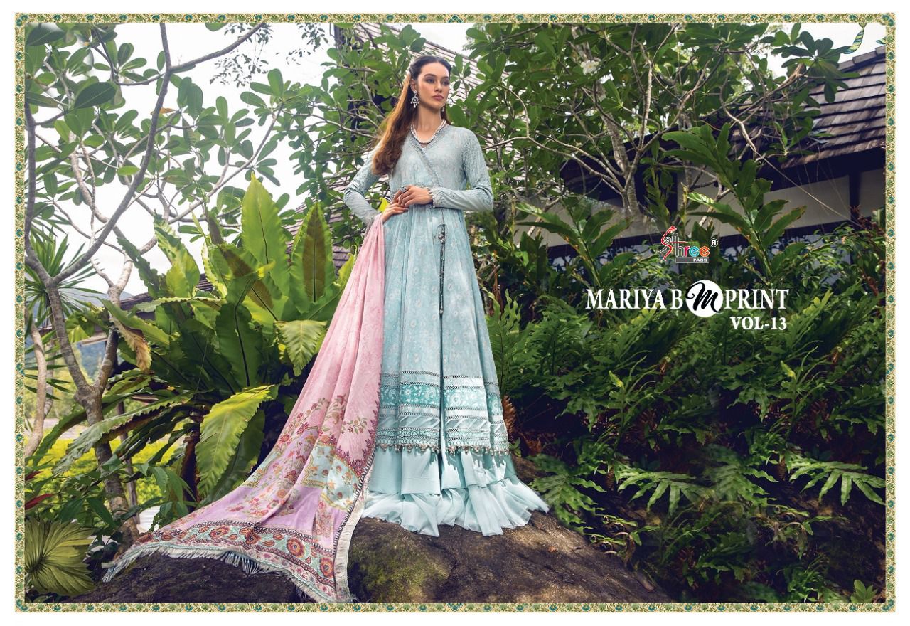 shree fab mariya b m print vol 13 elegant look salwar suit with cotton dupatta catalog