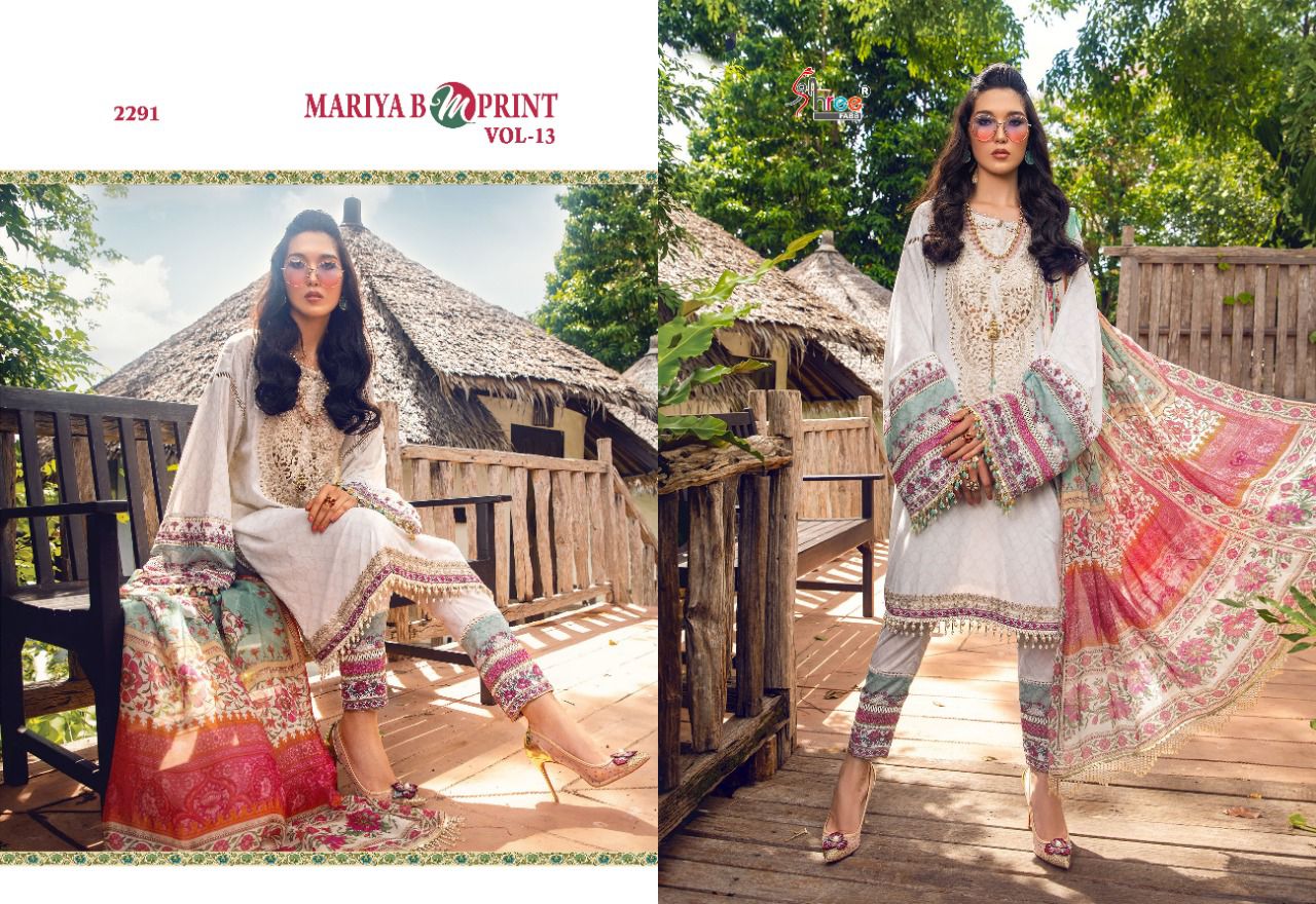 shree fab mariya b m print vol 13 elegant look salwar suit with cotton dupatta catalog