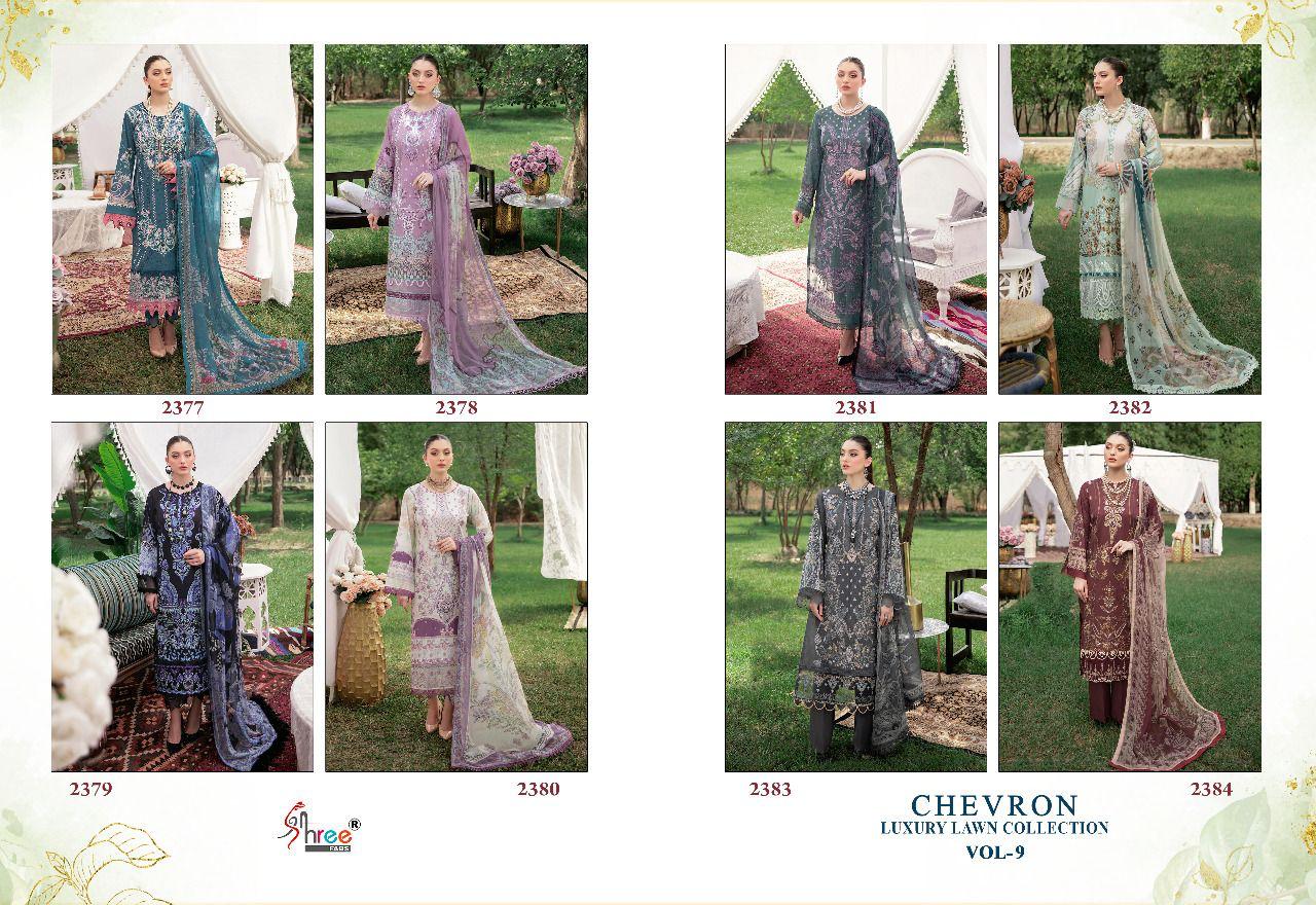 shree fabs chevron luxury lawn collection vol 09 cotton catchy print salwar suit with silver dupatta catalog