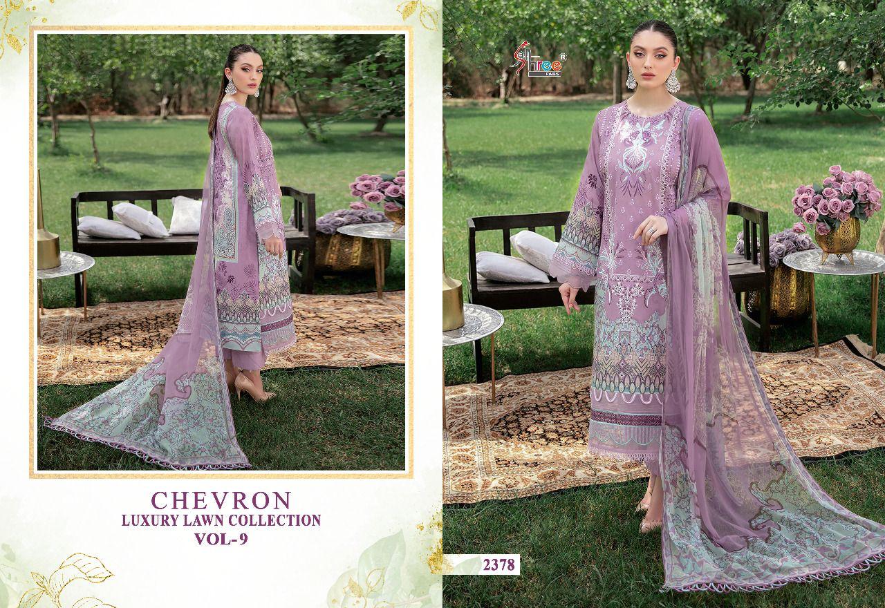 shree fabs chevron luxury lawn collection vol 09 cotton catchy print salwar suit with silver dupatta catalog