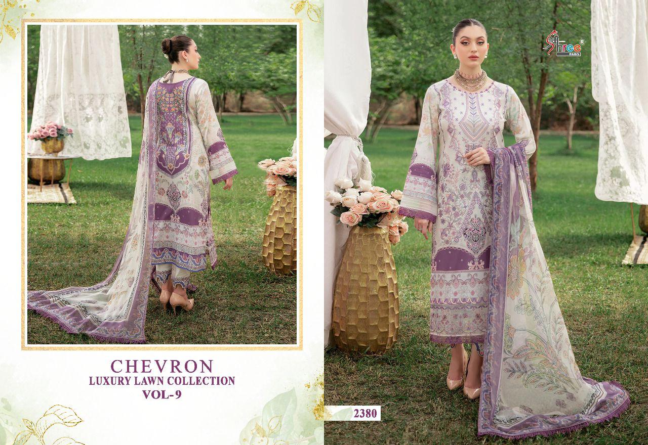 shree fabs chevron luxury lawn collection vol 09 cotton catchy print salwar suit with silver dupatta catalog