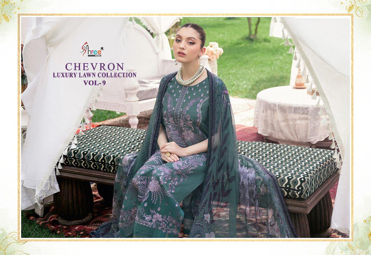 shree fabs chevron luxury lawn collection vol 09 cotton catchy print salwar suit with silver dupatta catalog