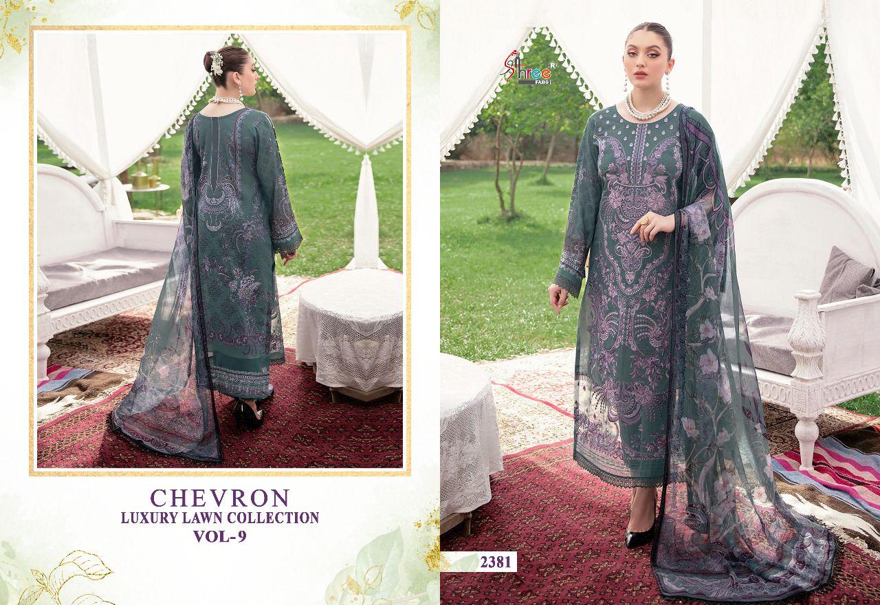 shree fabs chevron luxury lawn collection vol 09 cotton catchy print salwar suit with silver dupatta catalog