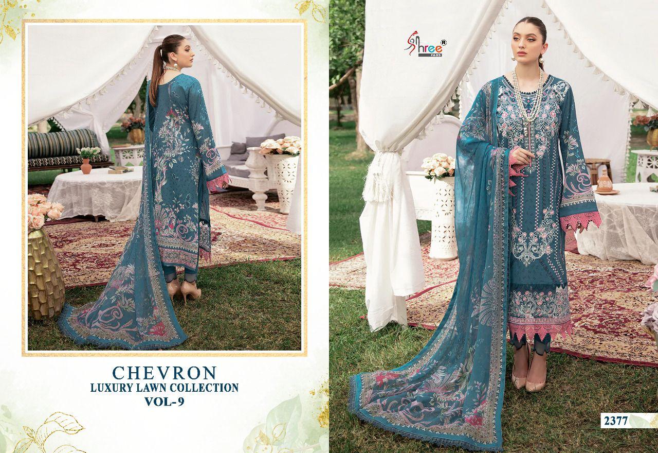 shree fabs chevron luxury lawn collection vol 09 cotton catchy print salwar suit with silver dupatta catalog