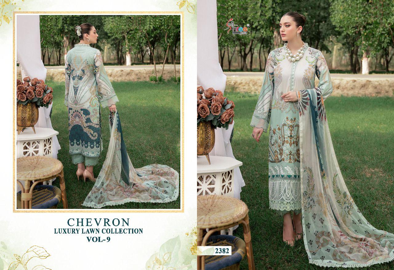 shree fabs chevron luxury lawn collection vol 09 cotton catchy print salwar suit with silver dupatta catalog