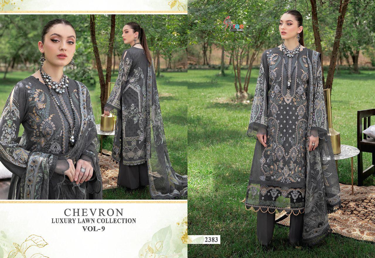 shree fabs chevron luxury lawn collection vol 09 cotton catchy print salwar suit with silver dupatta catalog