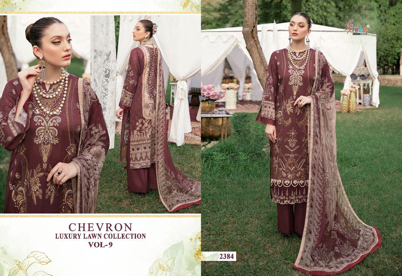 shree fabs chevron luxury lawn collection vol 09 cotton catchy print salwar suit with silver dupatta catalog