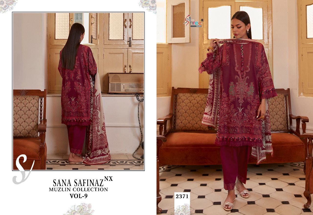 shree fabs sana safinaz muzlin collection vol 9 cotton salwar suit with chiffon dupatta catalog