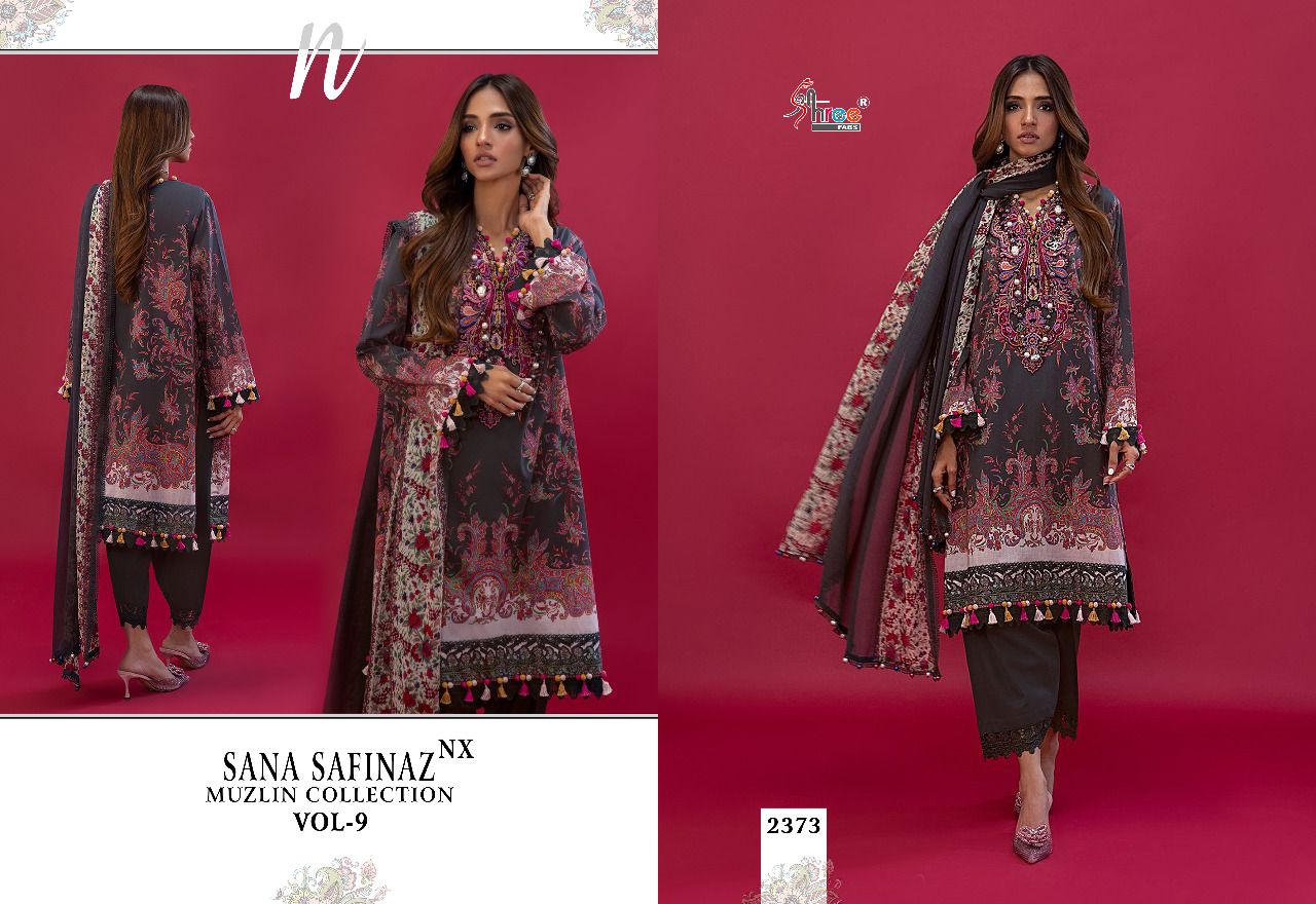 shree fabs sana safinaz muzlin collection vol 9 cotton salwar suit with chiffon dupatta catalog