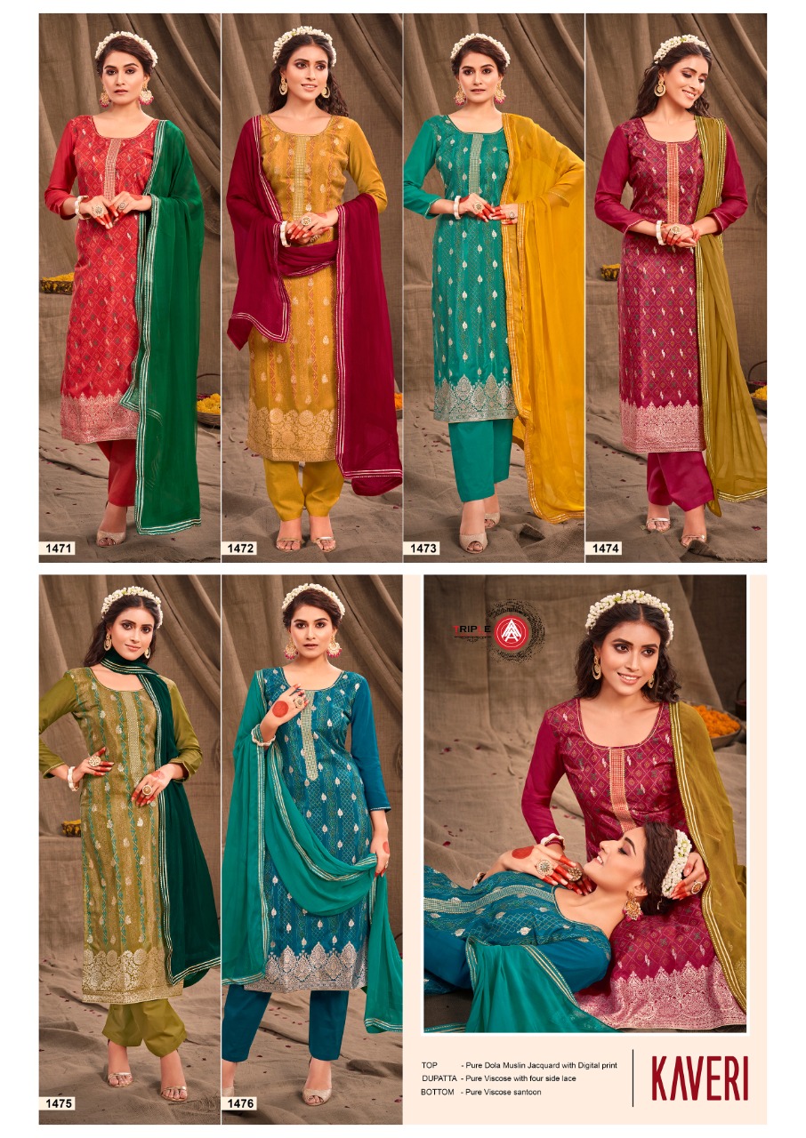 triple aaa kaveri muslin attractive look salwar suit catalog