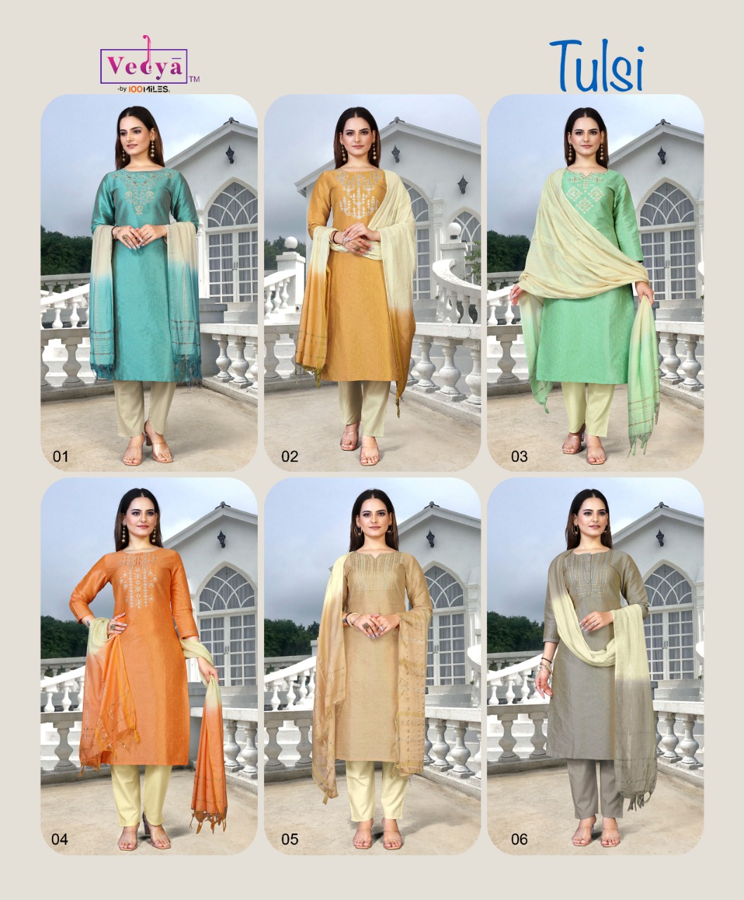 vedya tulsi chanderi astonishing look top with pant and dupatta catalog