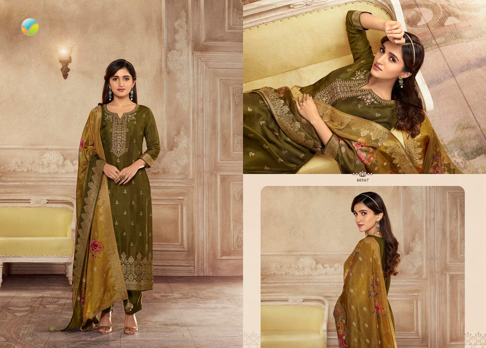 vinay fashion Tumbaa rangrez viscose dola jacquard regal look kurti pant with dupatta catalog