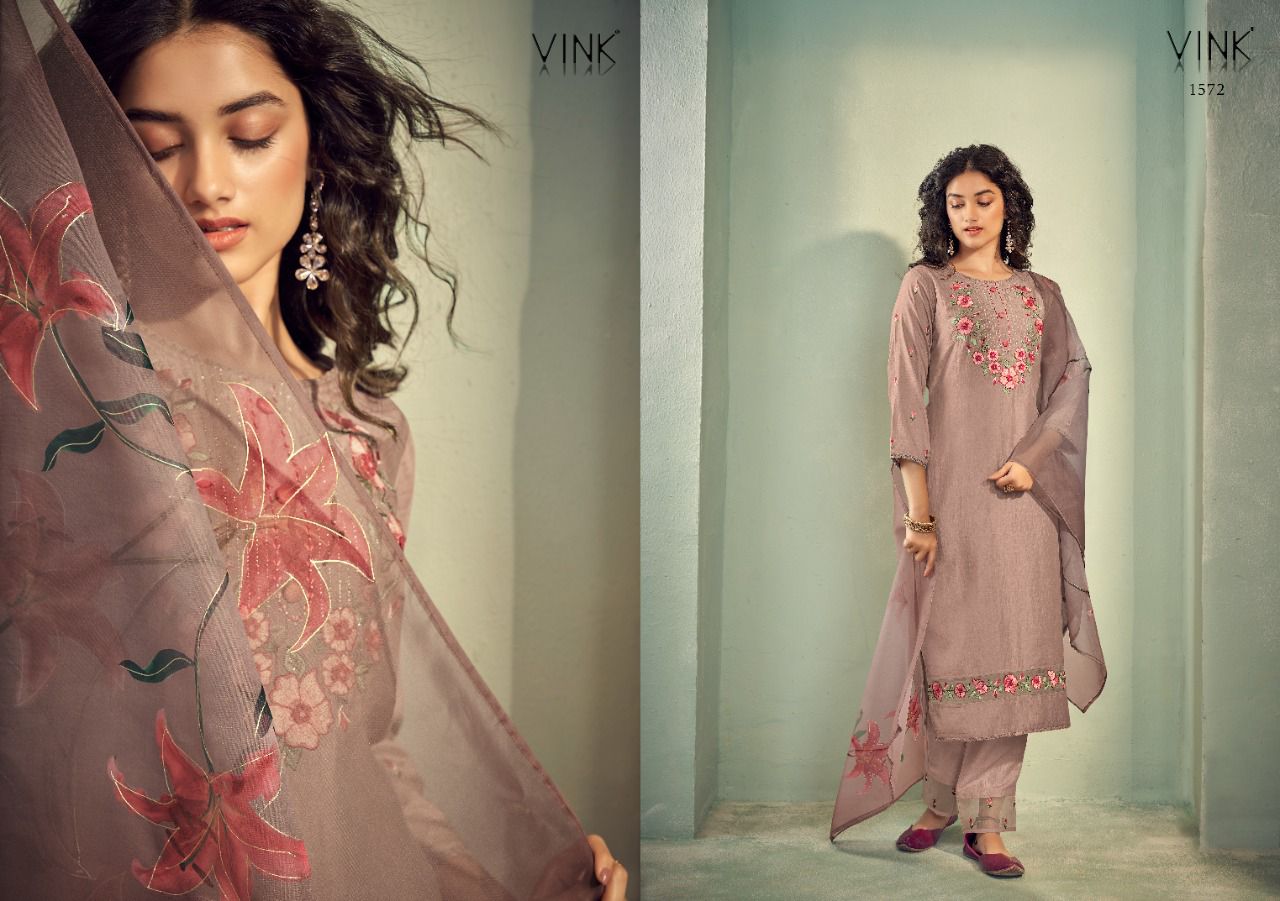 vink glamour silk astonishing look top with pant and dupatta catalog