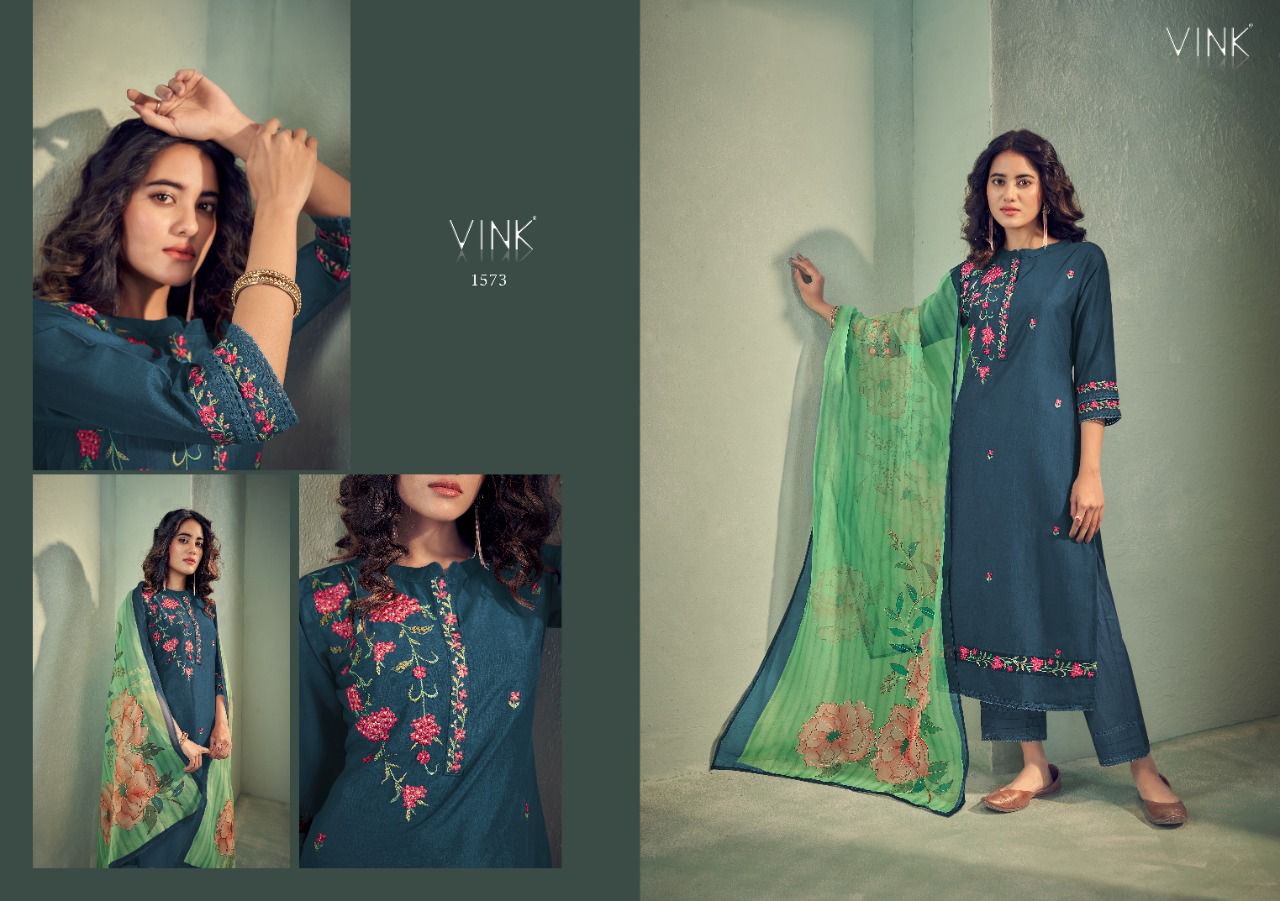 vink glamour silk astonishing look top with pant and dupatta catalog