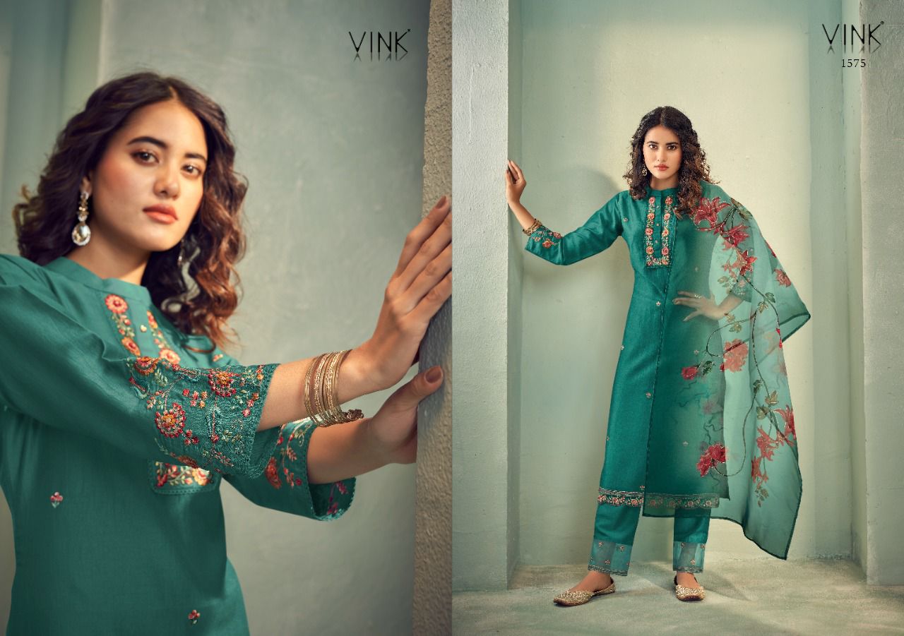 vink glamour silk astonishing look top with pant and dupatta catalog