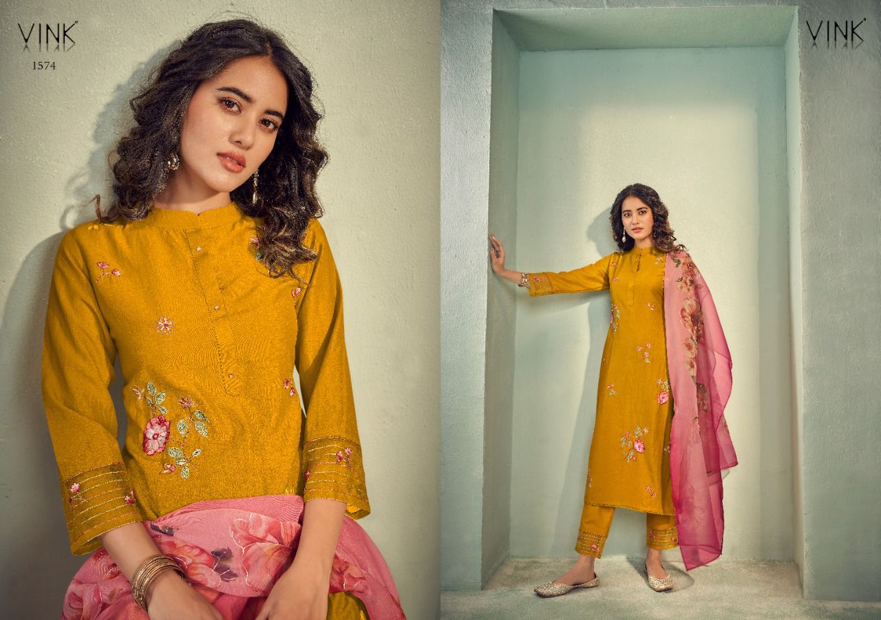 vink glamour silk astonishing look top with pant and dupatta catalog