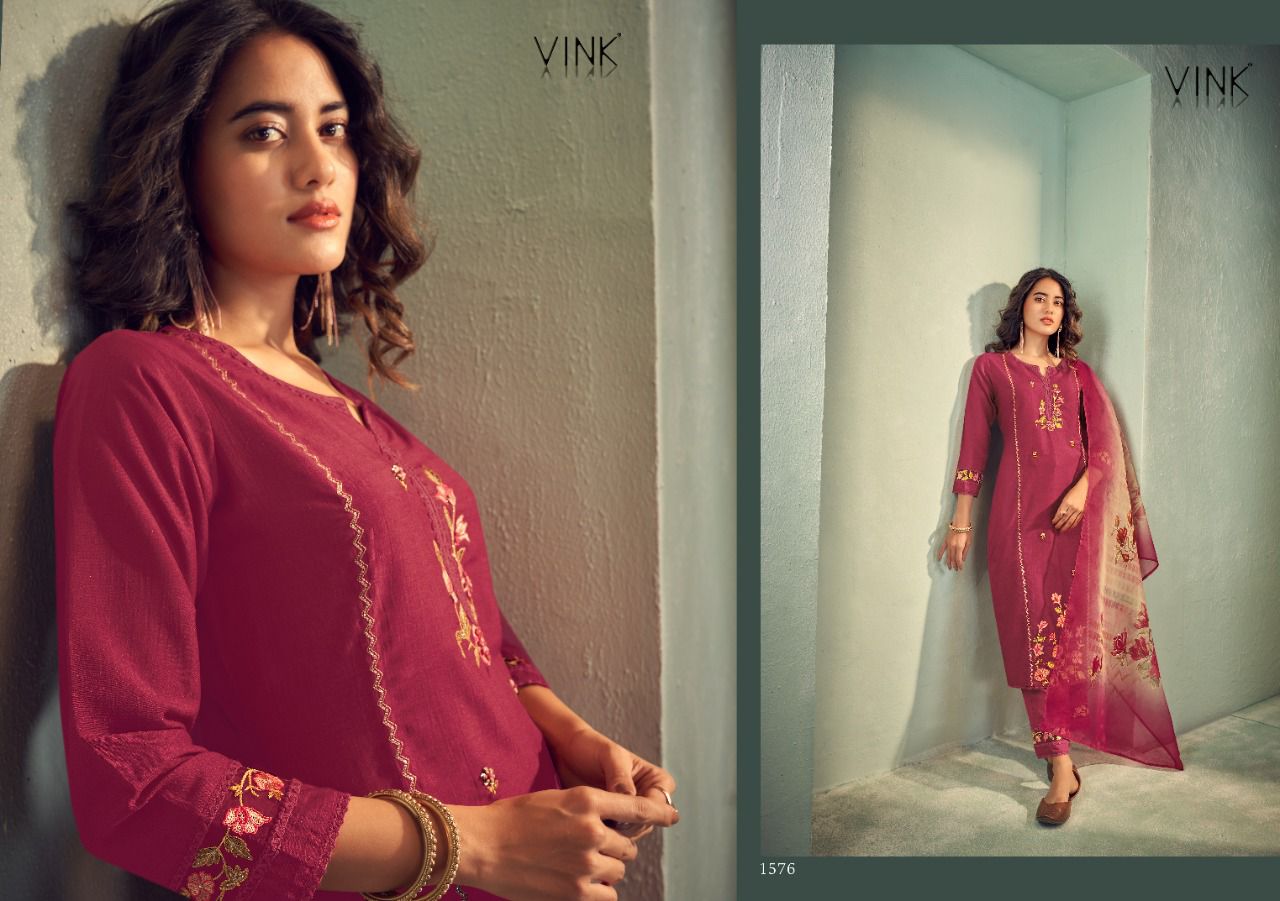 vink glamour silk astonishing look top with pant and dupatta catalog