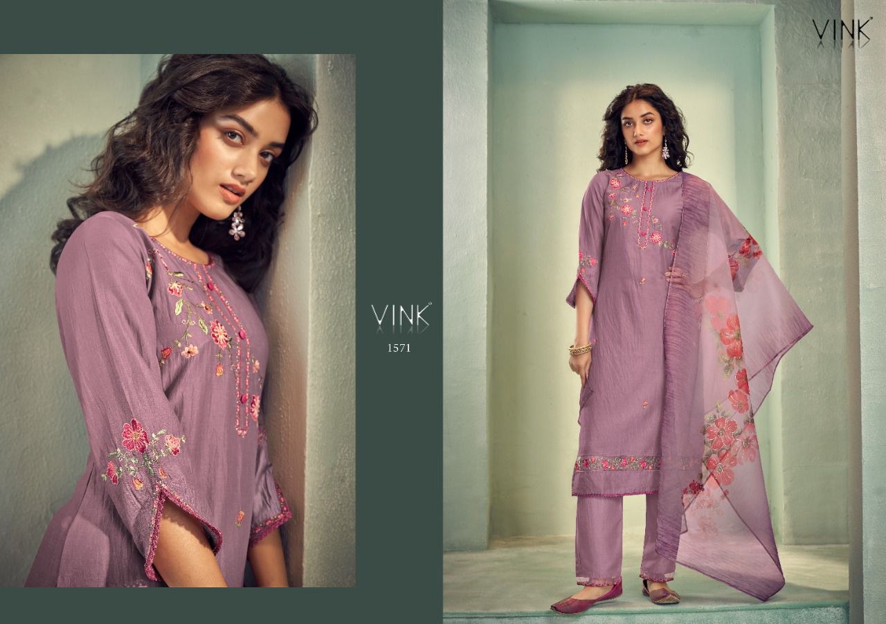 vink glamour silk astonishing look top with pant and dupatta catalog