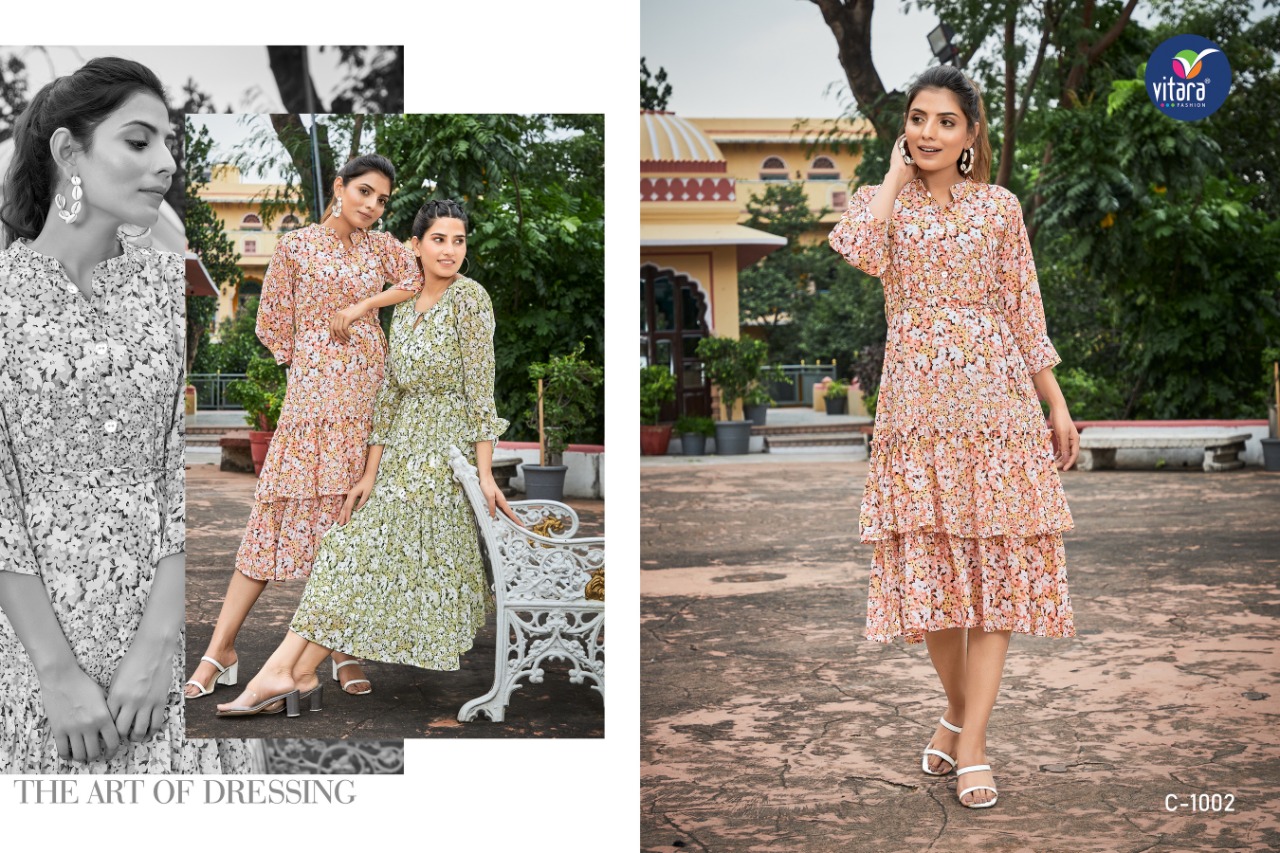 vitara fashion clinton georgette innovaive style long kurti catalog