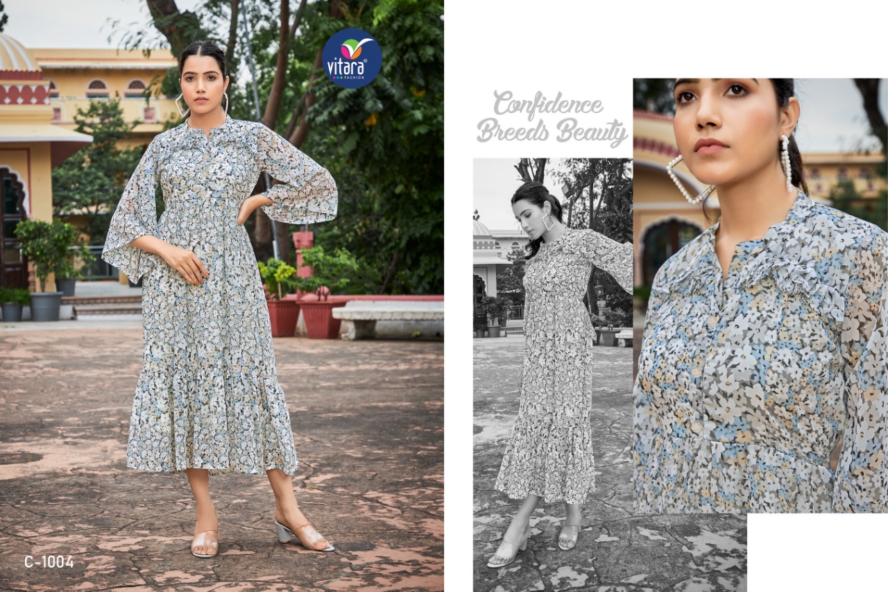 vitara fashion clinton georgette innovaive style long kurti catalog