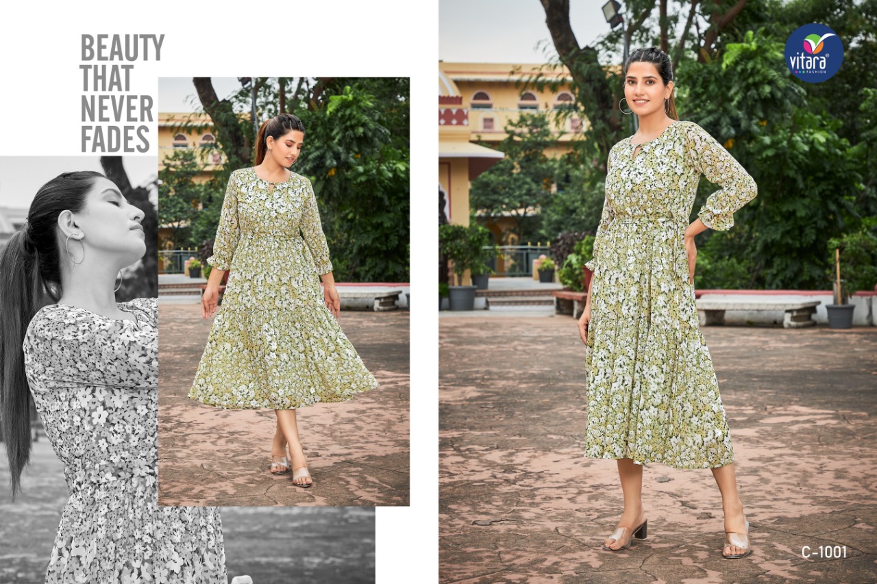 vitara fashion clinton georgette innovaive style long kurti catalog